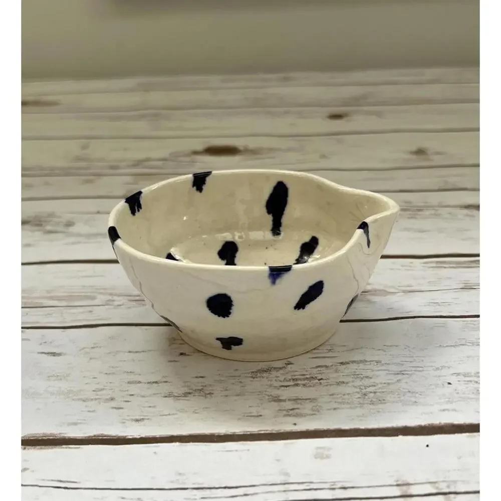 Handmade Ceramic Bowl with Navy‎ Spot Pattern